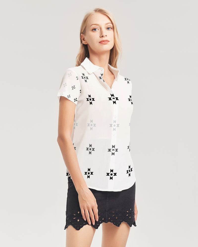Grayscale Native Stars Women's All-Over Print Short Sleeve Button Up