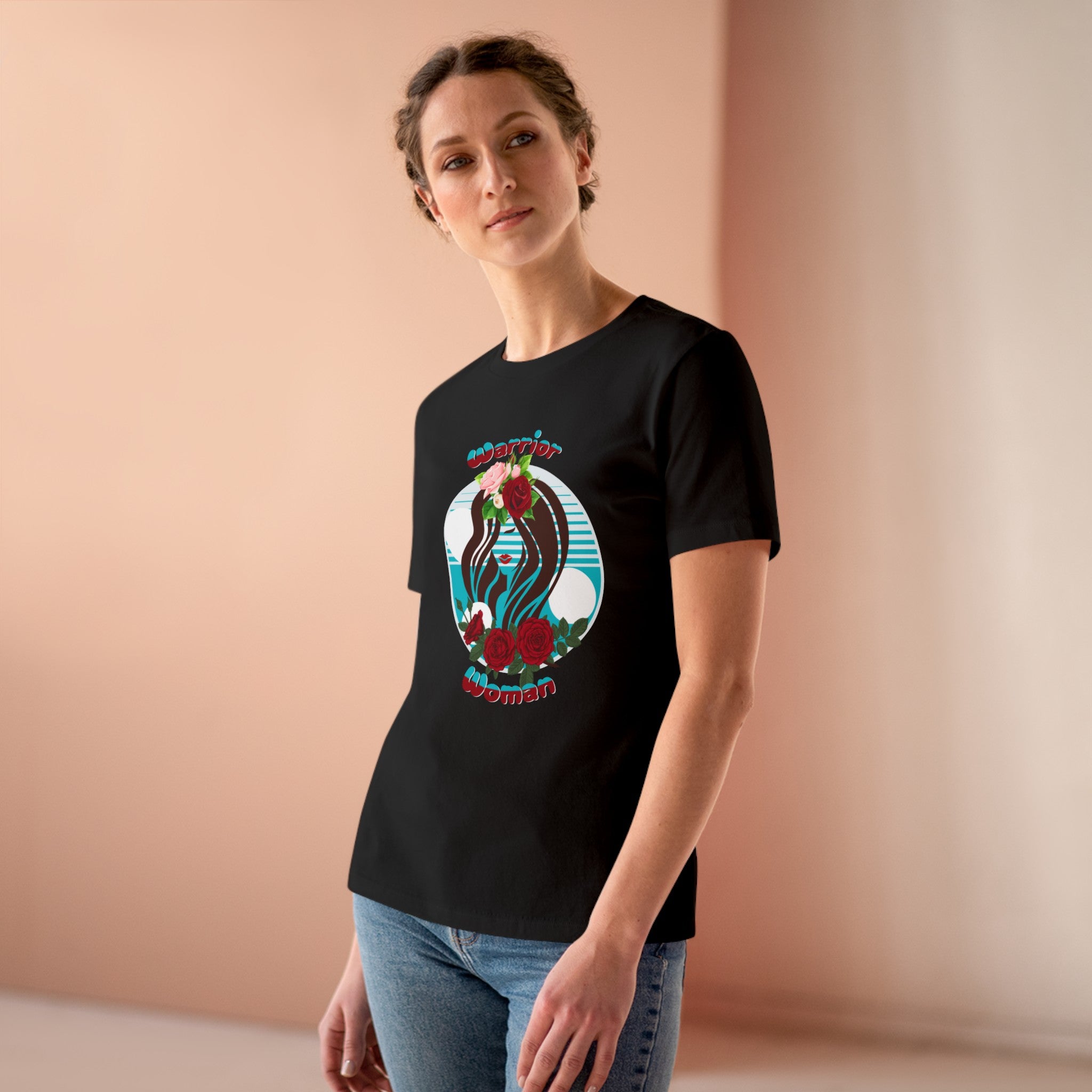 Warrior Woman, Graphic, Black, White or Pink, Women's Cotton Tee