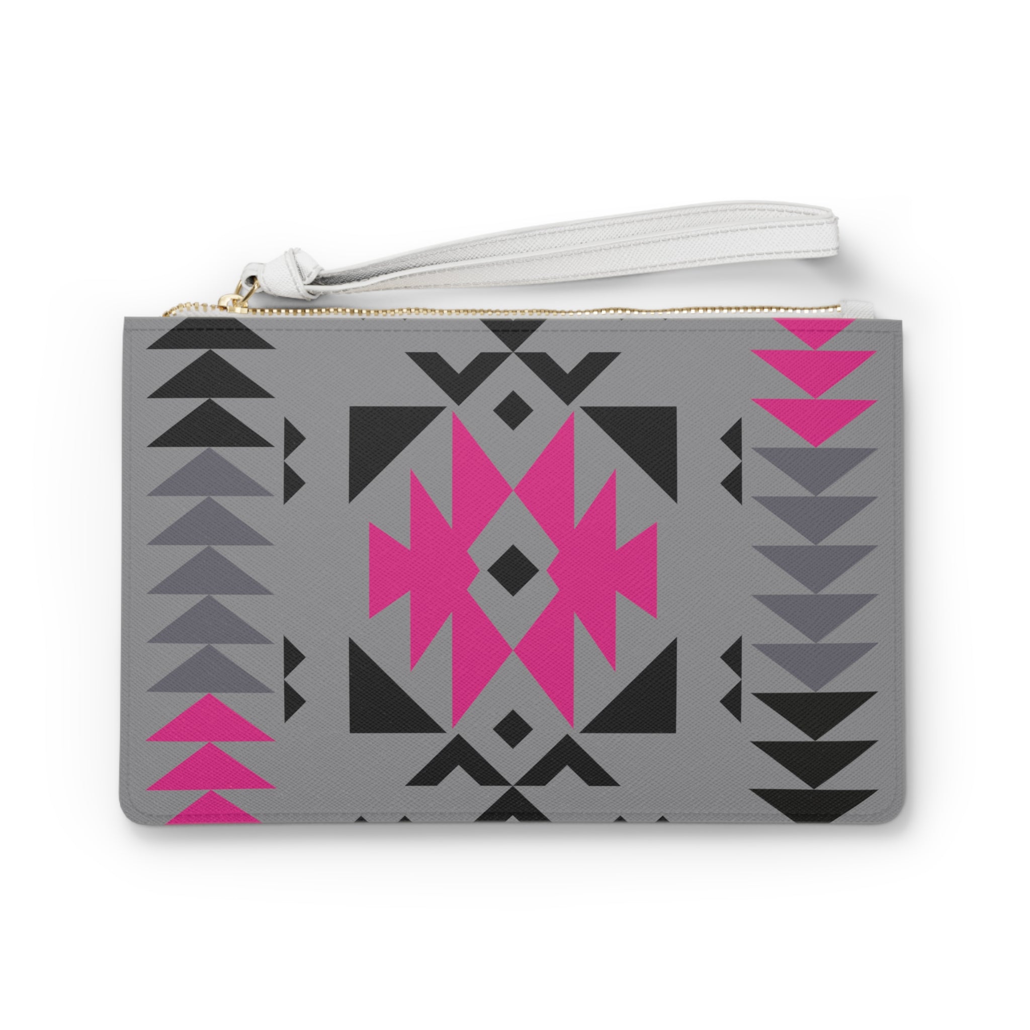 Pink Gray and Black Native Pattern Clutch Bag