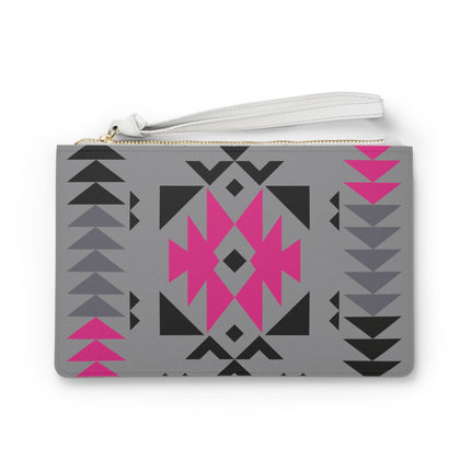 Pink Gray and Black Native Pattern Clutch Bag