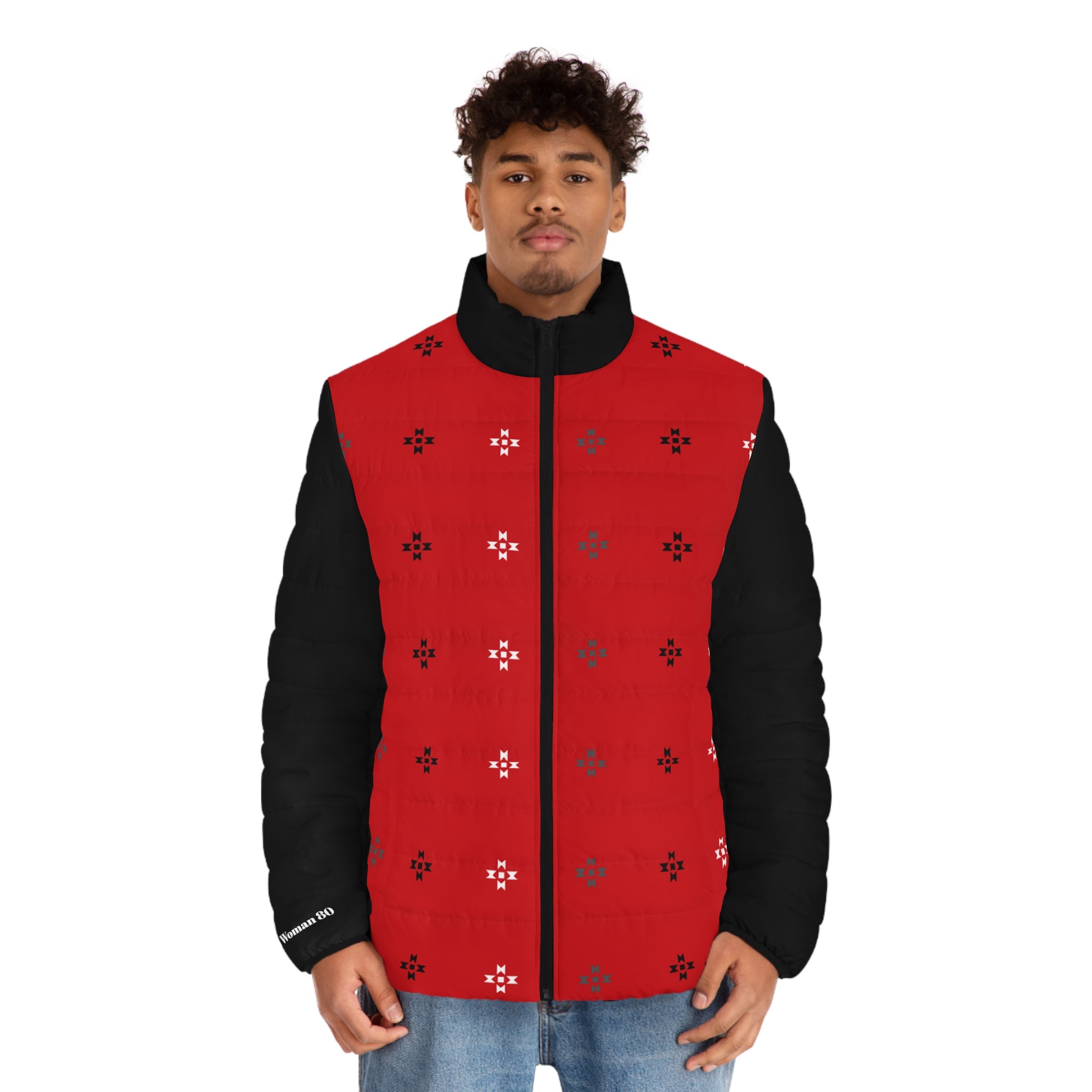 Red Native Stars Pattern, Men's Puffer Jacket
