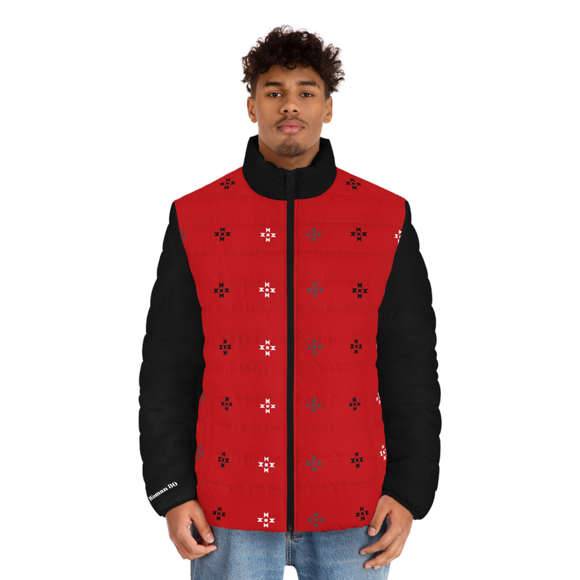 Red Native Stars Pattern, Men's Puffer Jacket