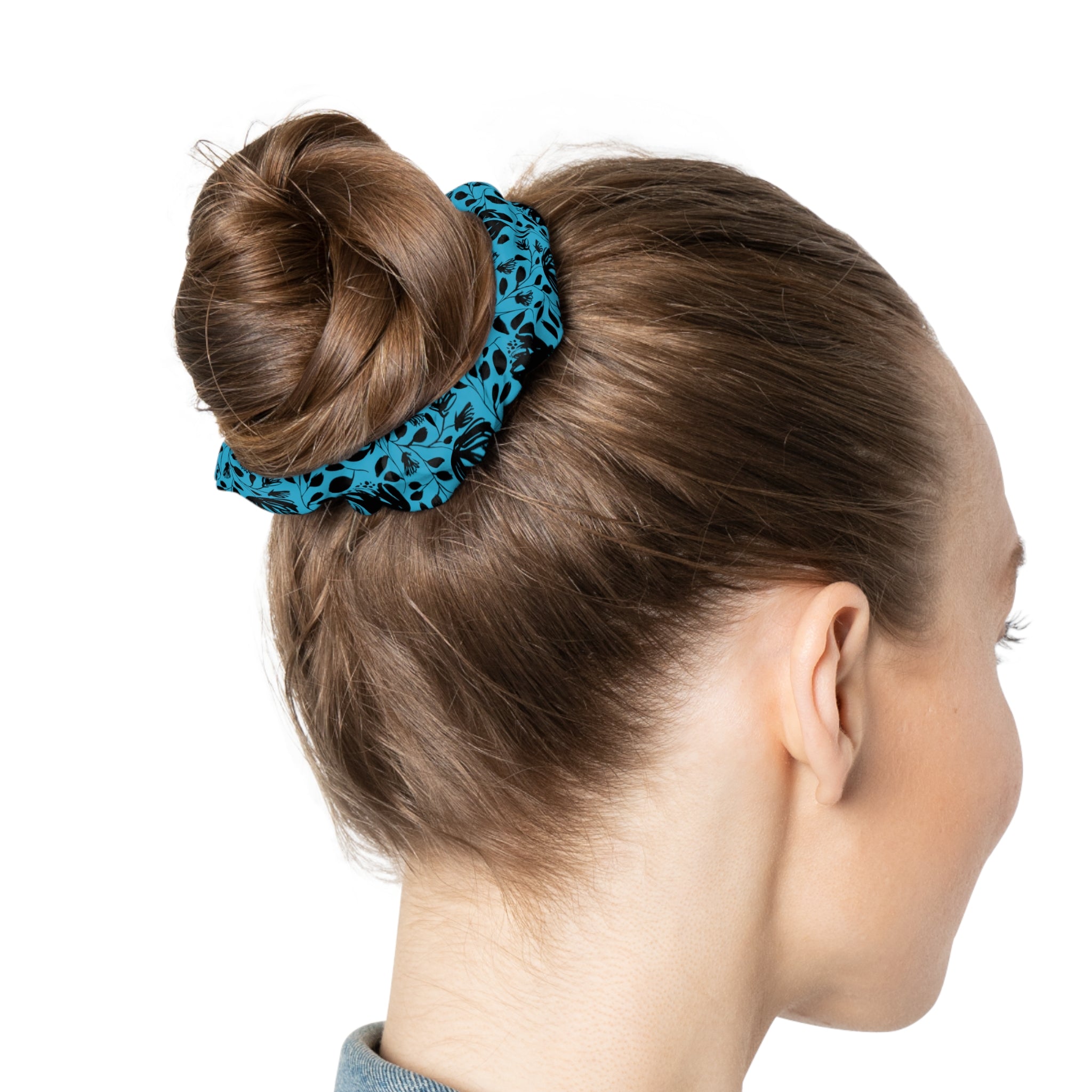 Black and Teal Floral Hair Scrunchie