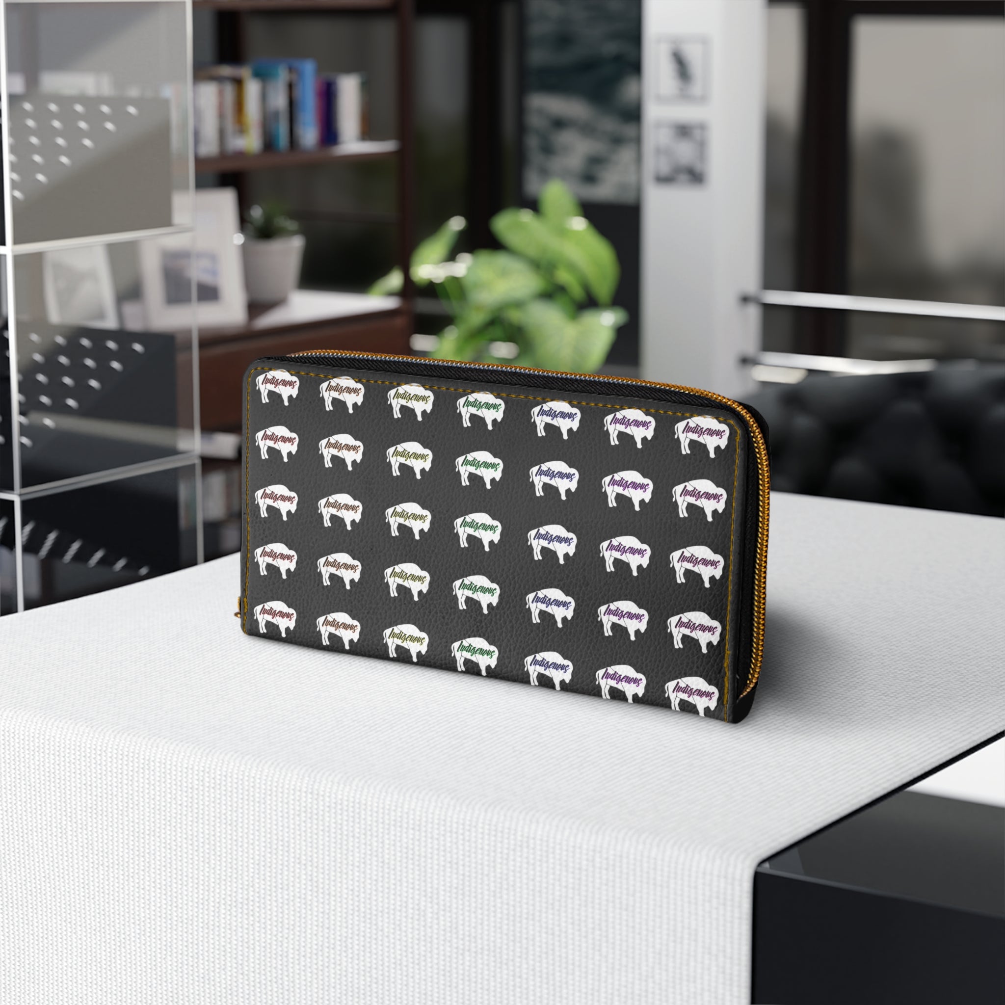 Black-Rainbow Indigenous White Innii-Bison Zipper Wallet-Native Collection-Iron Woman 80