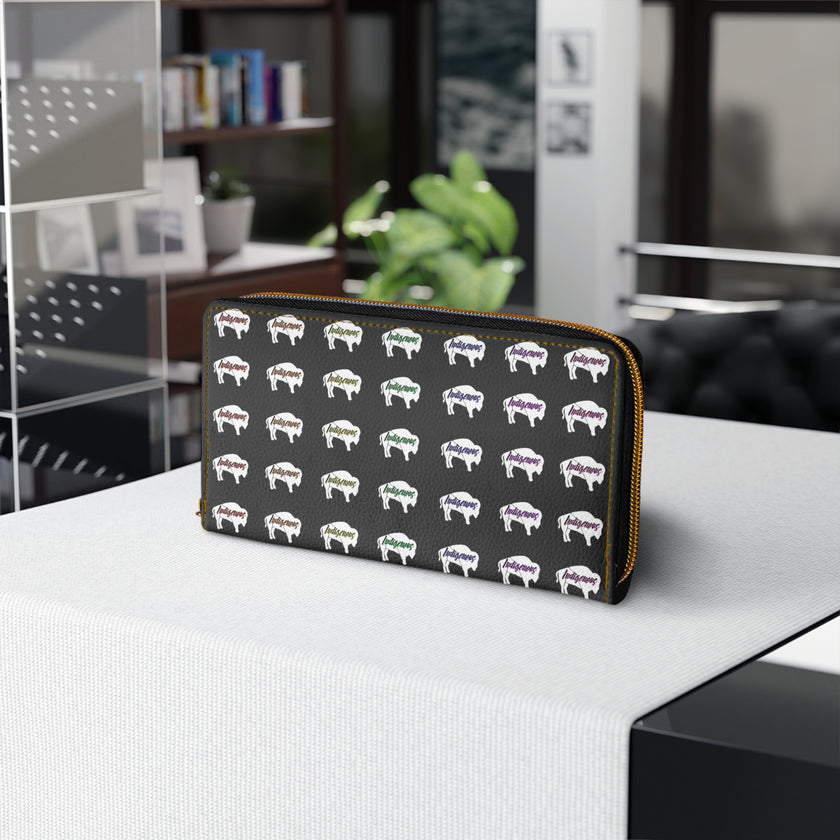 Black-Rainbow Indigenous White Innii-Bison Zipper Wallet-Native Collection-Iron Woman 80