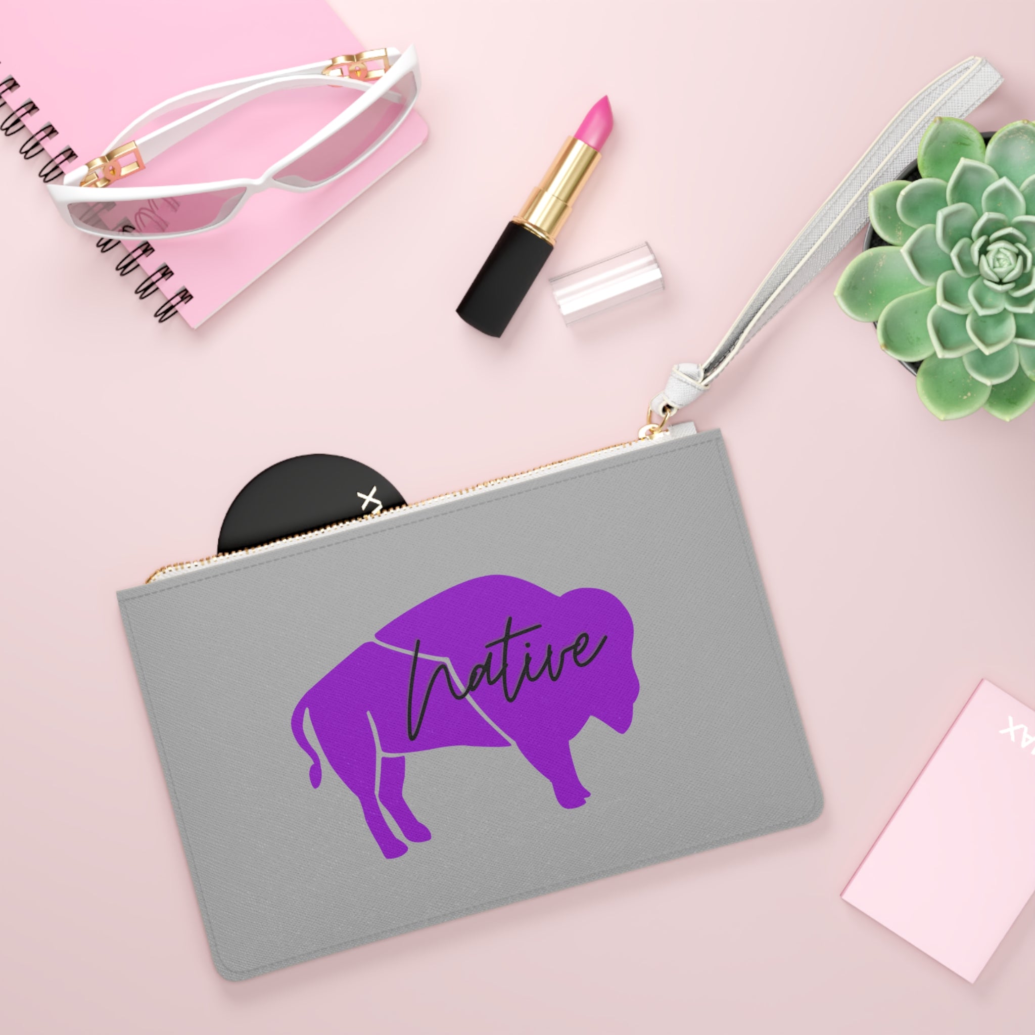 Native Bison Purple Clutch Bag, Card Wallet