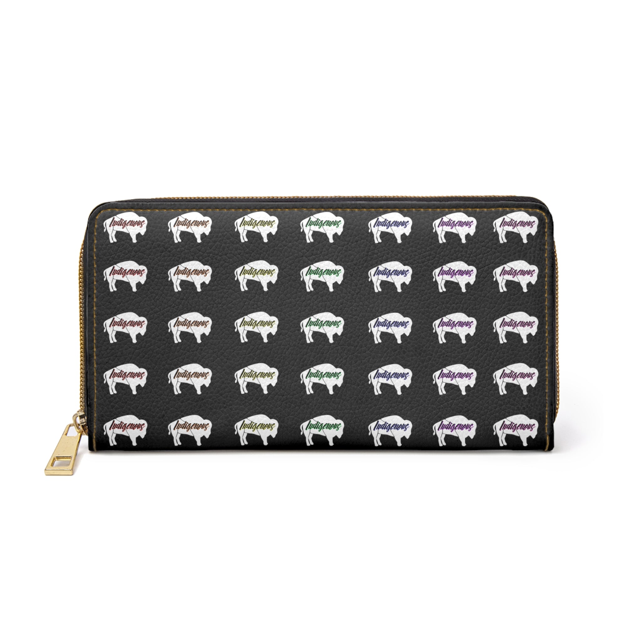 Black-Rainbow Indigenous White Innii-Bison Zipper Wallet-Native Collection-Iron Woman 80