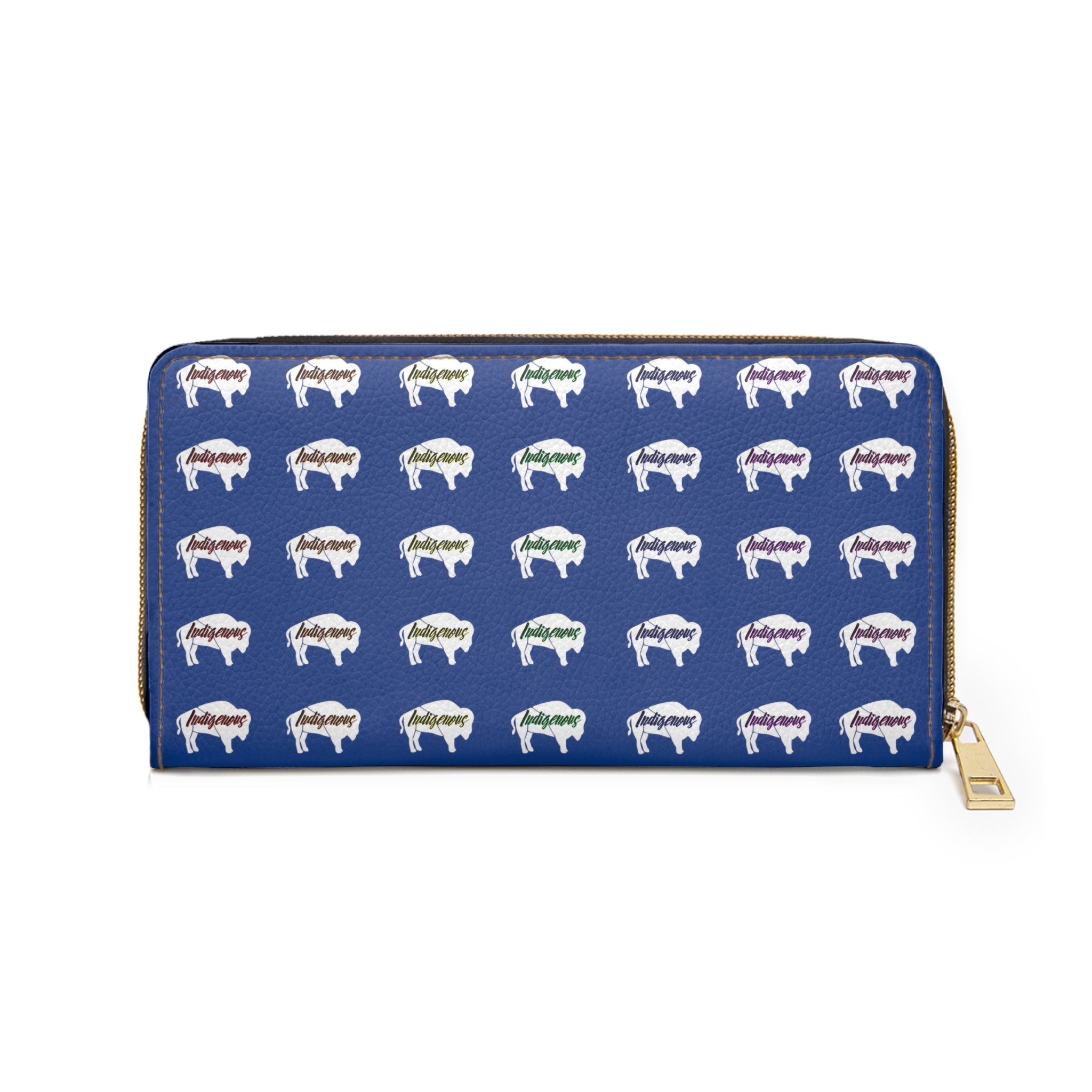 Blue-Rainbow Indigenous White Innii-Bison Zipper Wallet-Native Collection-Iron Woman 80