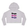 Yoga Yoga Yoga, Black Pink Purple text Women’s Cropped Hooded Sweatshirt, White or Gray