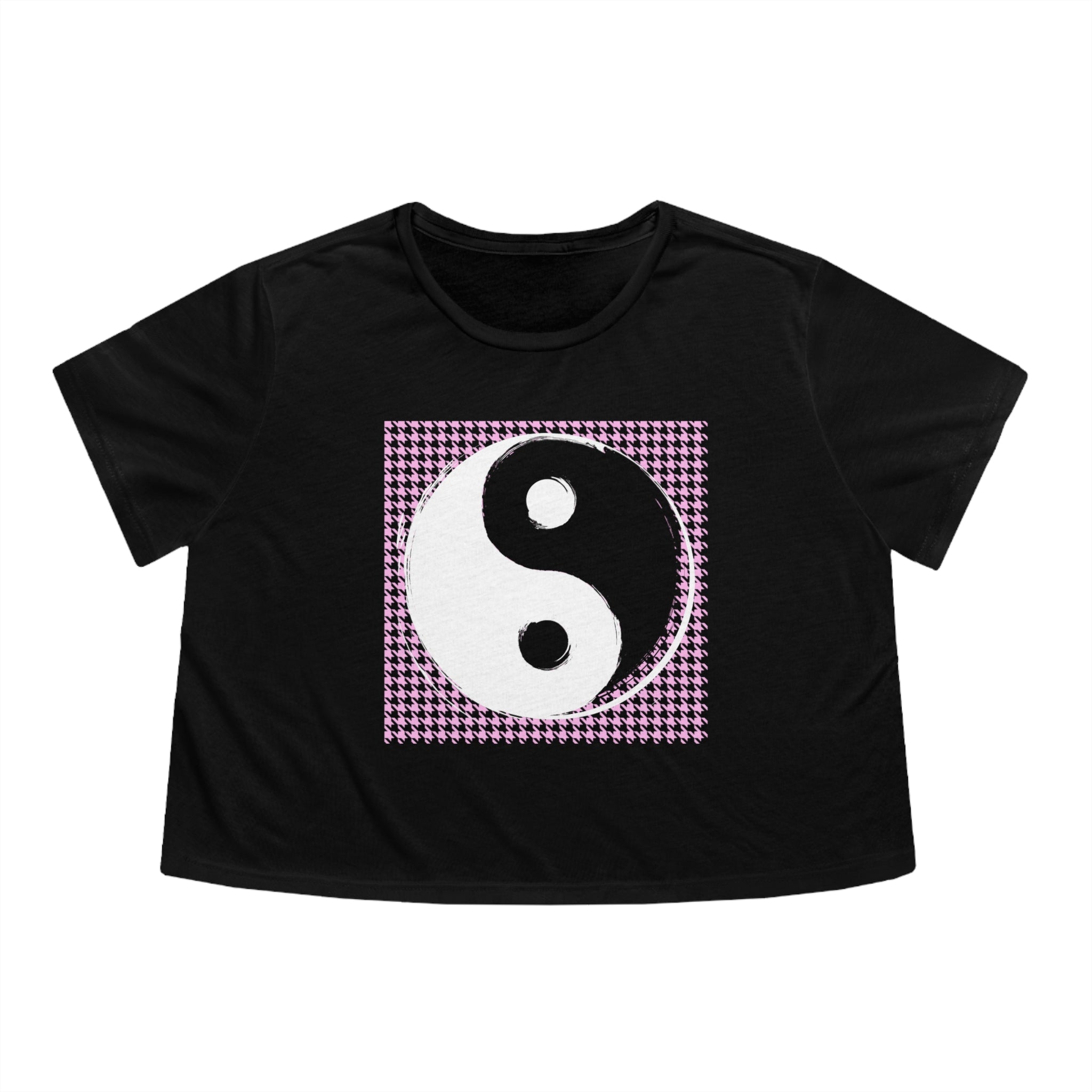 Pink Black and White Yin and Yang Women's Flowy Cropped Tee