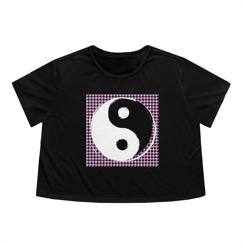 Pink Black and White Yin and Yang Women's Flowy Cropped Tee