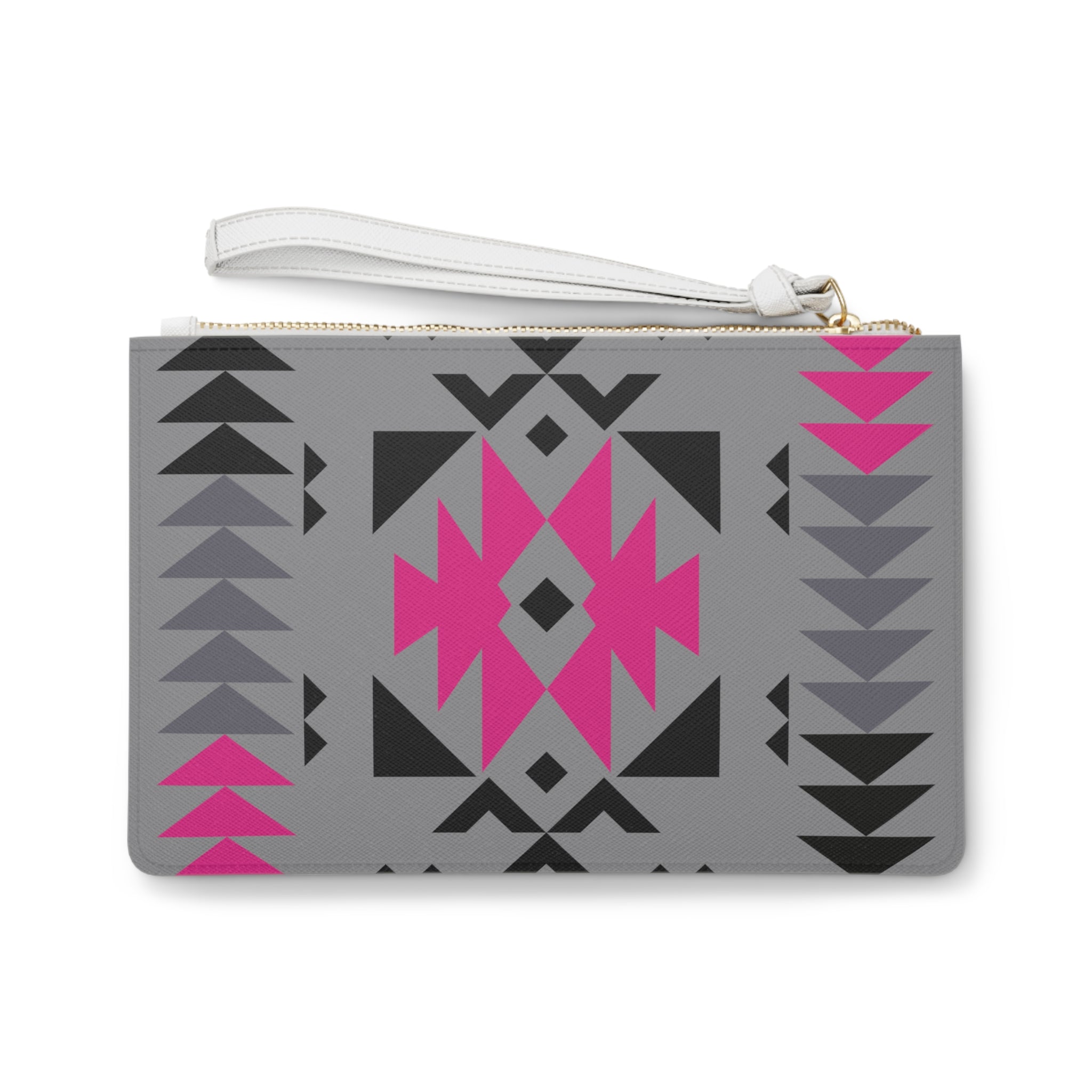 Pink Gray and Black Native Pattern Clutch Bag