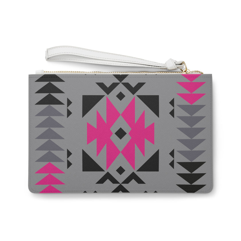 Pink Gray and Black Native Pattern Clutch Bag