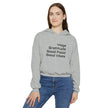 Yoga, Gratitude, Good Food and Good Vibes Cropped Women's Cinched Bottom Hoodie, Green, Gray, Black, Tan