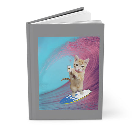 Mittens the Cat surfing gray Hardcover Journal Matte