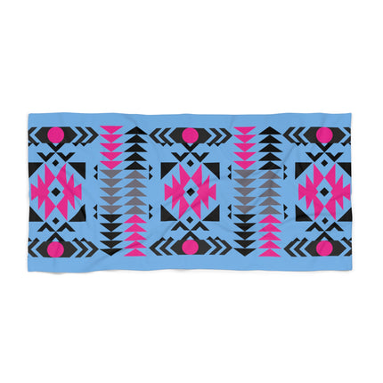 Pink Gray and Black Native Pattern Beach Towel