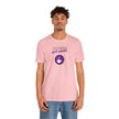 Coffee first please purple image Unisex Jersey Short Sleeve Tee