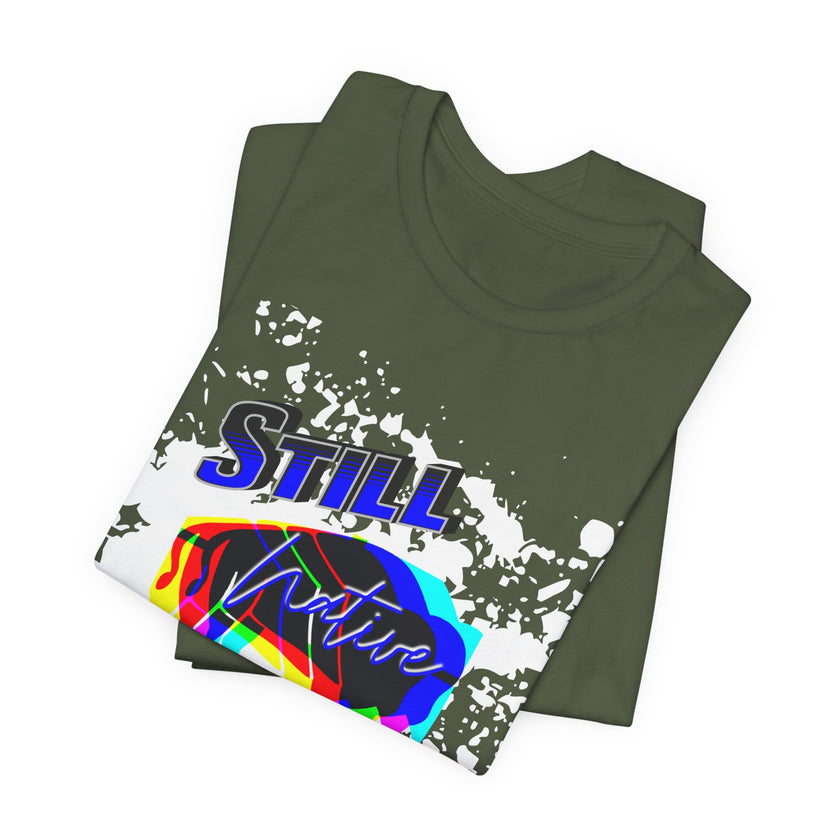 Native Innii aka Bison Graphic, Still Here, Native Pride, White, Orange, Black, Green, Blue, or Red Unisex Jersey Short Sleeve Tee