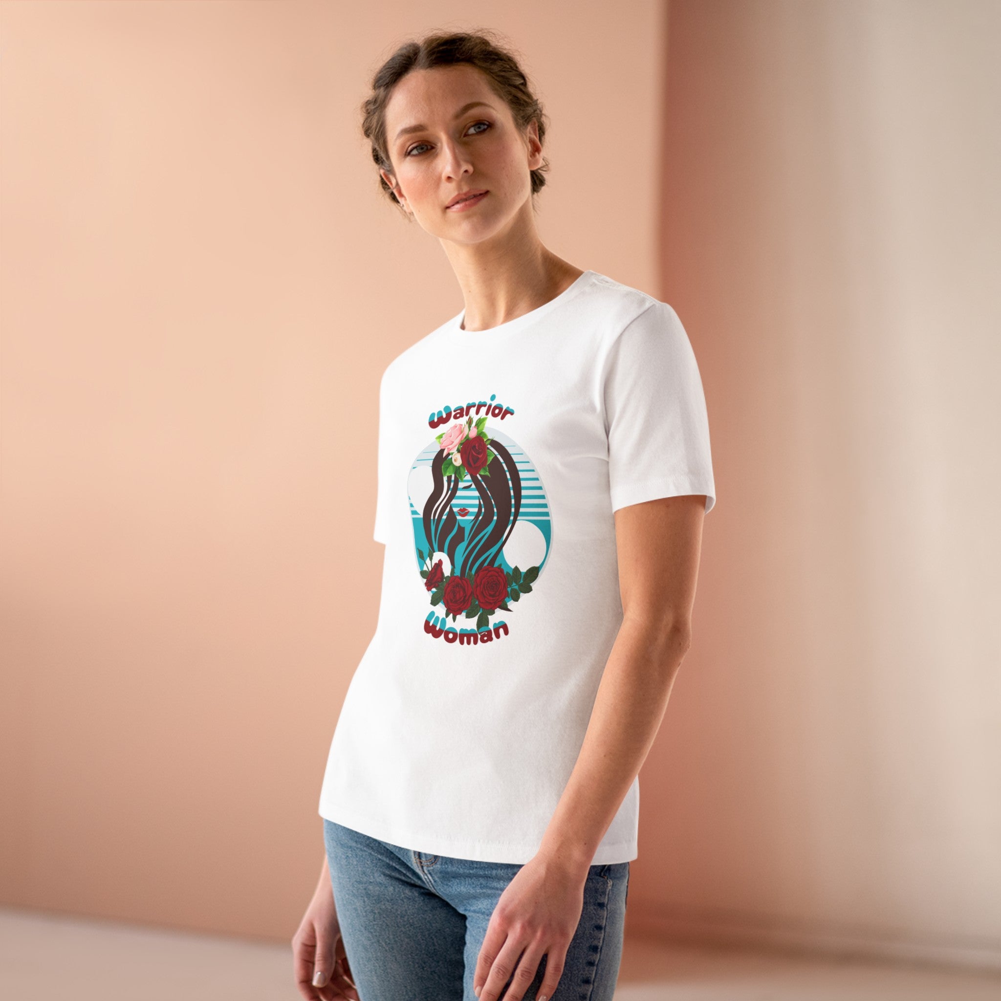 Warrior Woman, Graphic, Black, White or Pink, Women's Cotton Tee