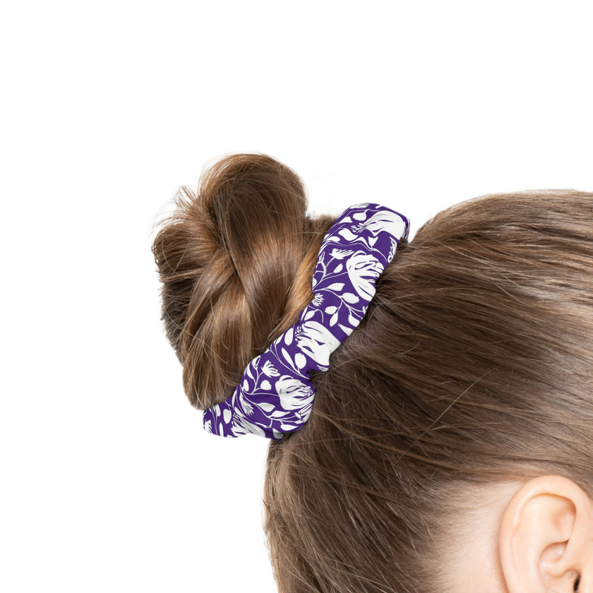 White and Purple Floral Hair Scrunchie