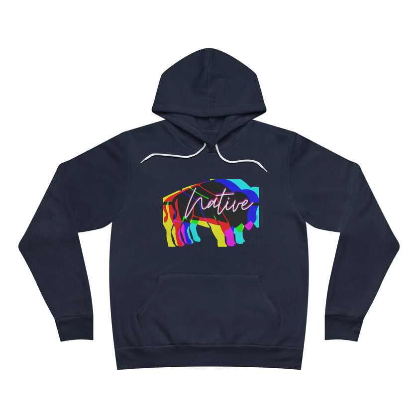 Native Bison Multi Color Unisex Fleece Pullover Hoodie