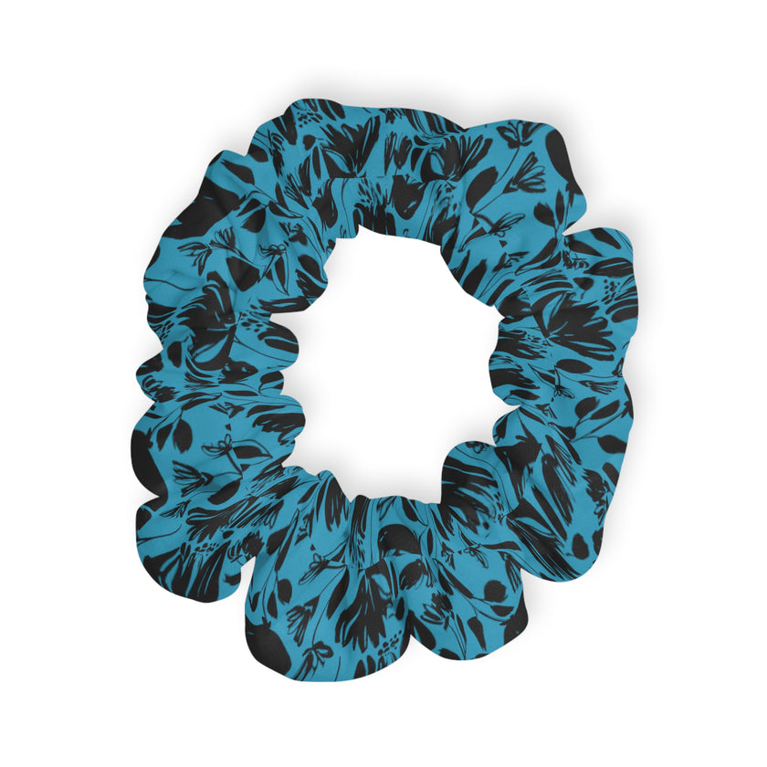 Black and Teal Floral Hair Scrunchie