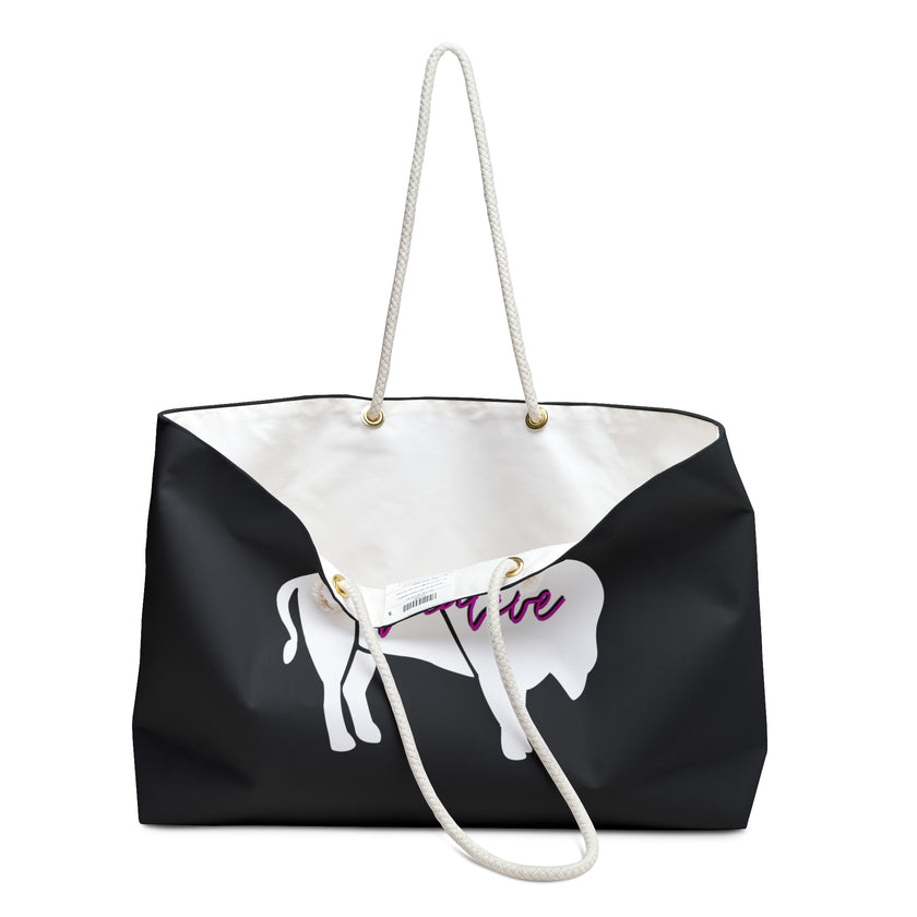 Native Bison White with Pink text Weekender Bag