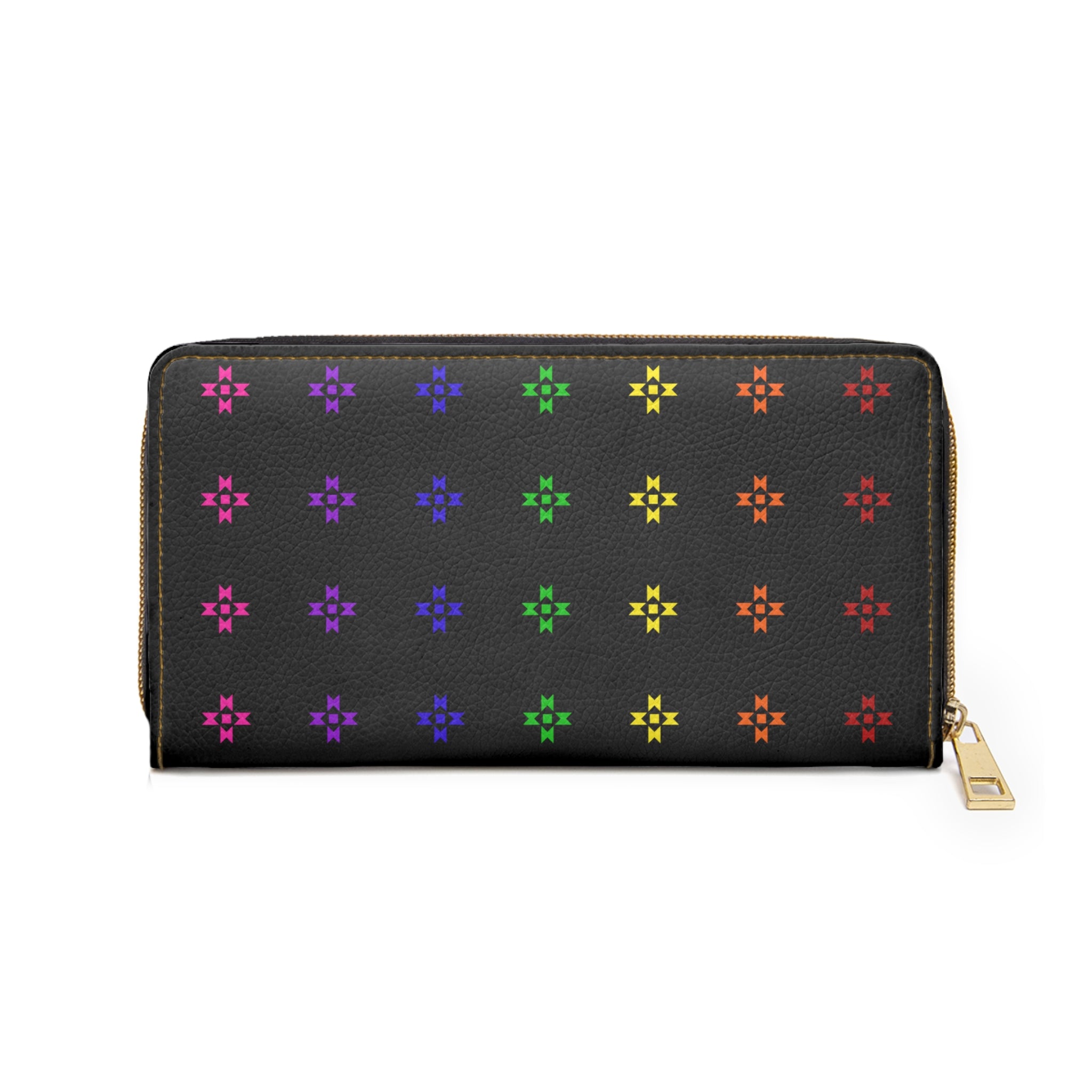 Rainbow Native American Star Black Zipper Wallet