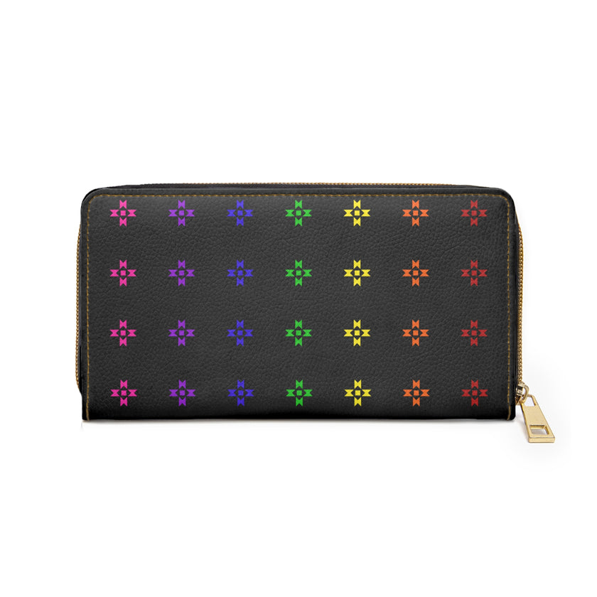Rainbow Native American Star Black Zipper Wallet