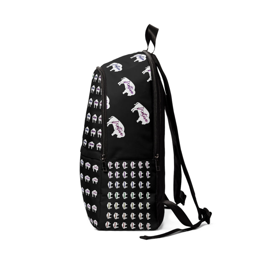 White Innii-Bison Black Backpack with Rainbow Native Indigenous Text Unisex Fabric Backpack-Laptop pocket