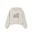 Yoga, Gratitude, Good Food and Good Vibes Cropped Women's Cinched Bottom Hoodie, Green, Gray, Black, Tan