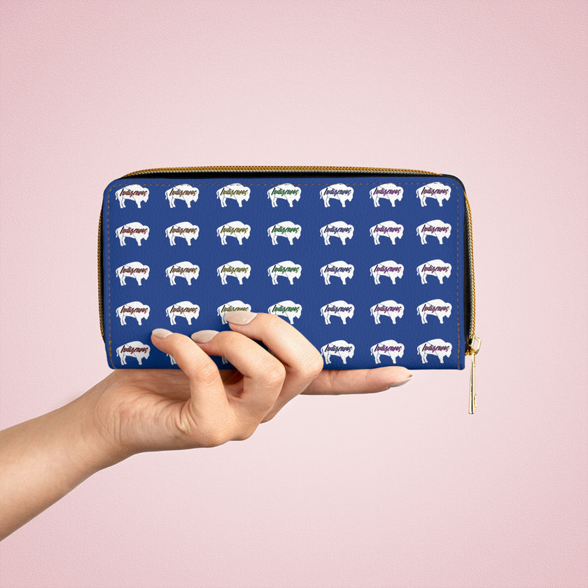 Blue-Rainbow Indigenous White Innii-Bison Zipper Wallet-Native Collection-Iron Woman 80