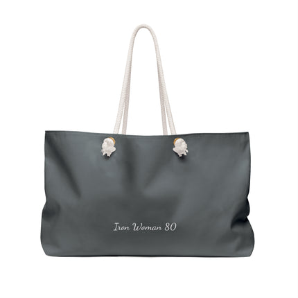 Gray Native Bison Pink with Blue text Weekender Bag