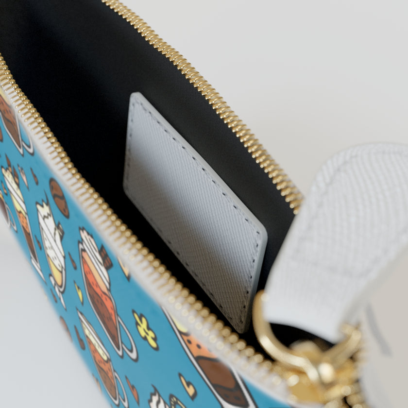 Coffee lovers Teal Mini Clutch Bag