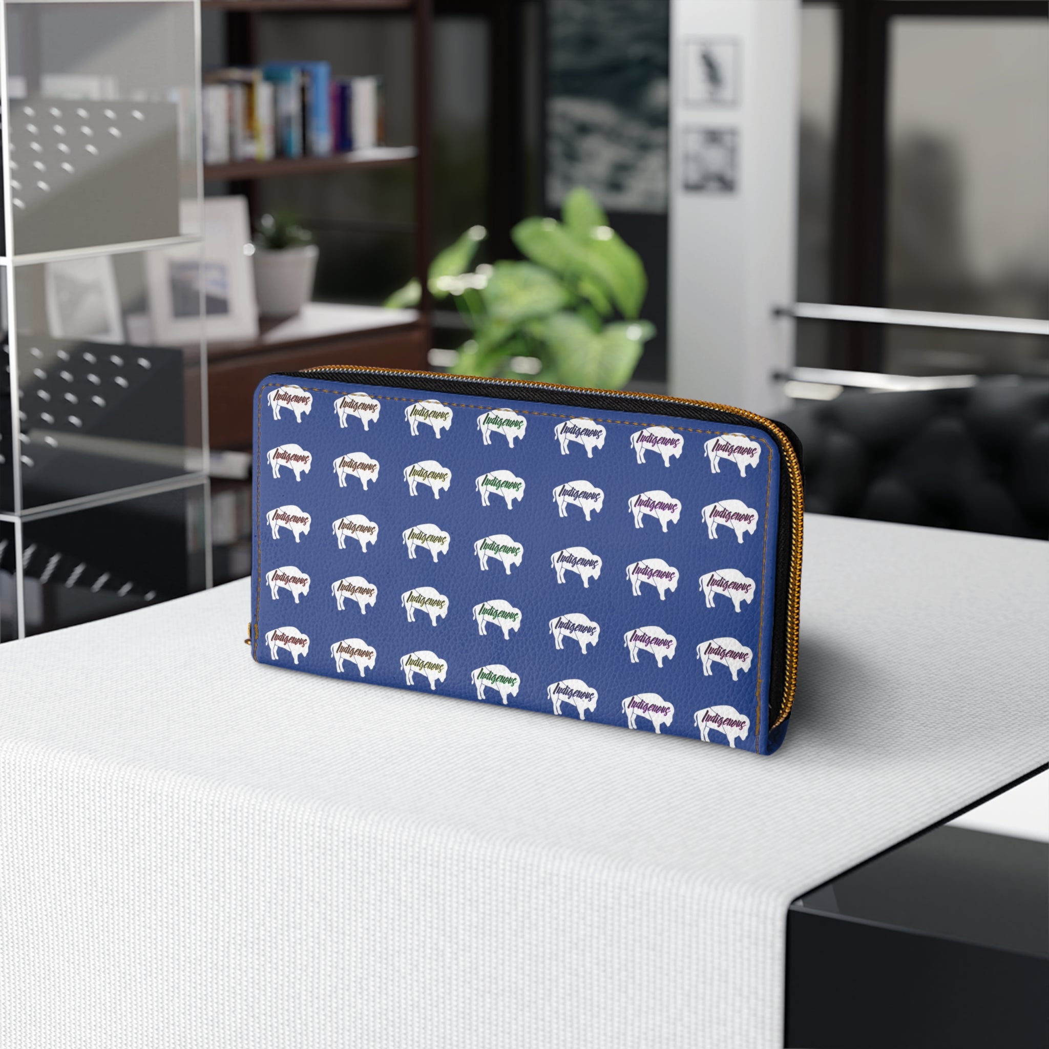 Blue-Rainbow Indigenous White Innii-Bison Zipper Wallet-Native Collection-Iron Woman 80