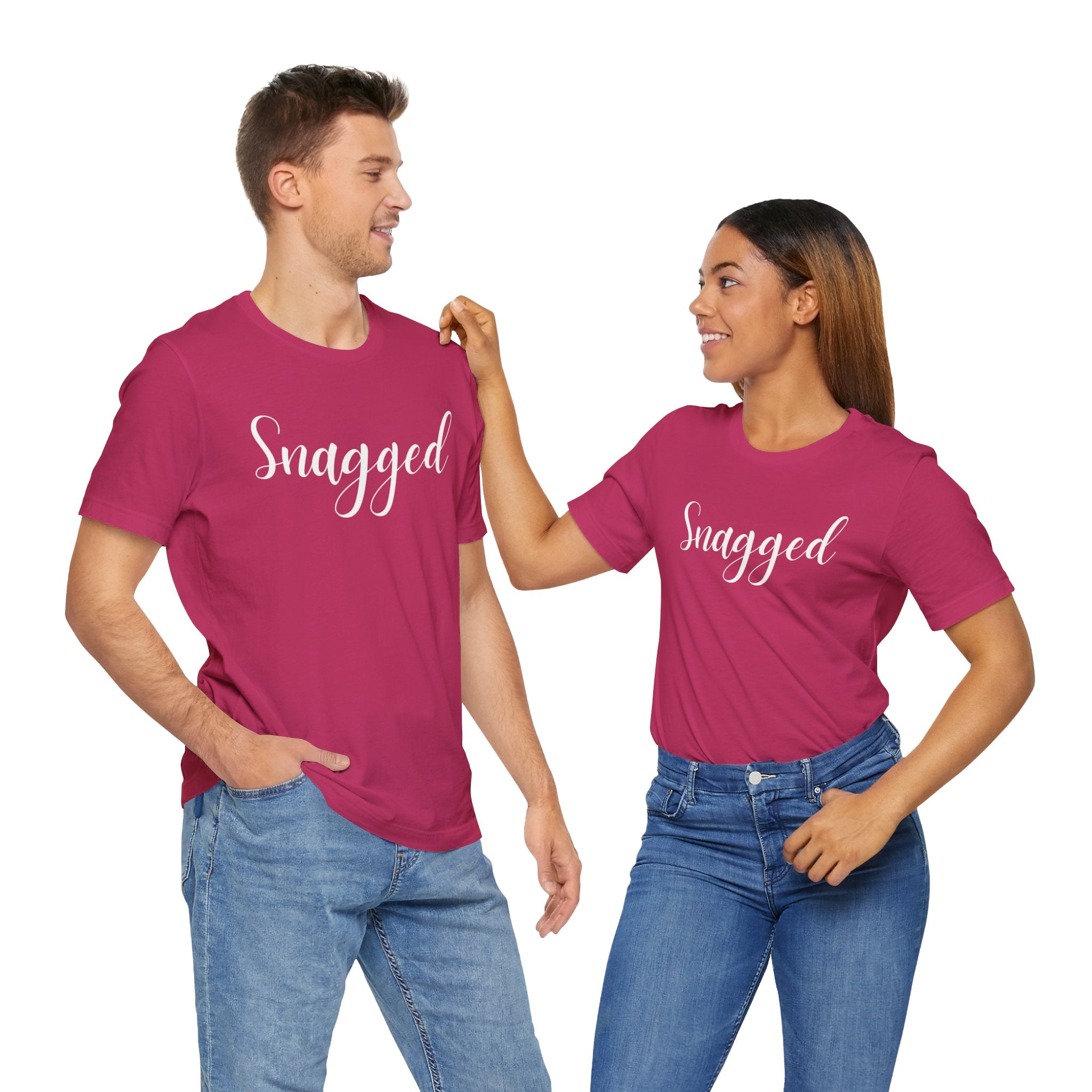 Snagged, Rez Humor, Black or Pink Unisex Jersey Short Sleeve Tee