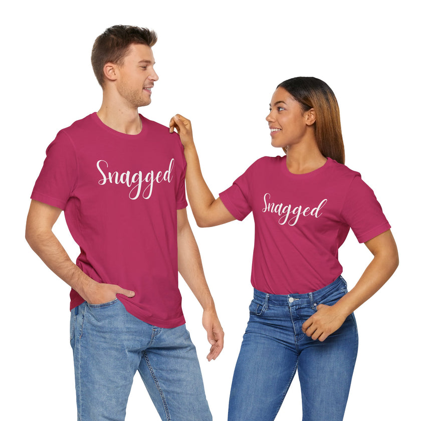 Snagged, Rez Humor, Black or Pink Unisex Jersey Short Sleeve Tee