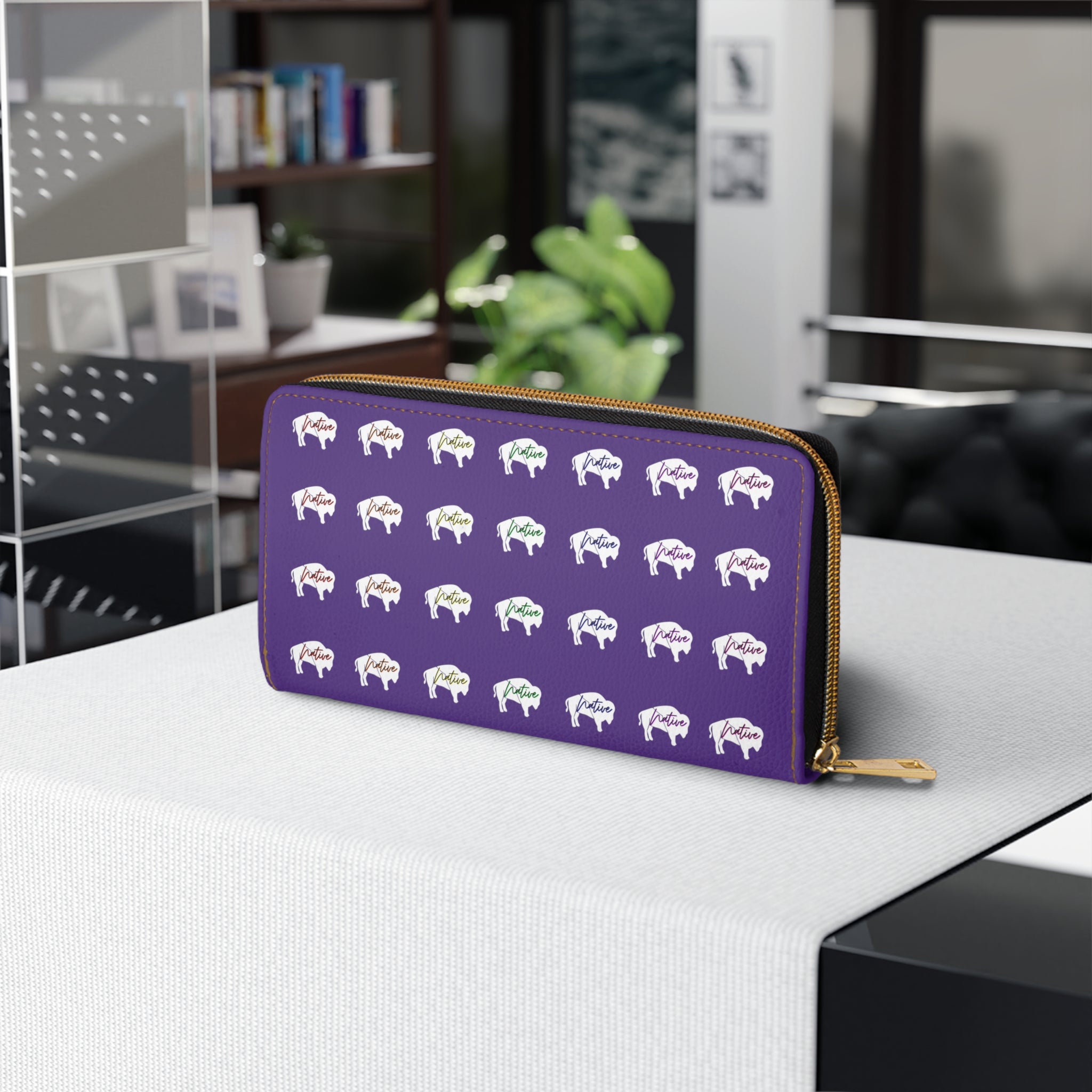 Purple-Rainbow Native White Innii-Bison Zipper Wallet-Native Collection-Iron Woman 80