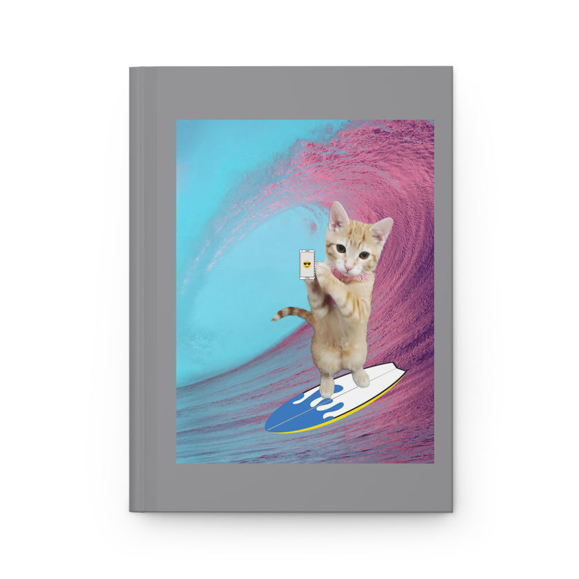 Mittens the Cat surfing gray Hardcover Journal Matte