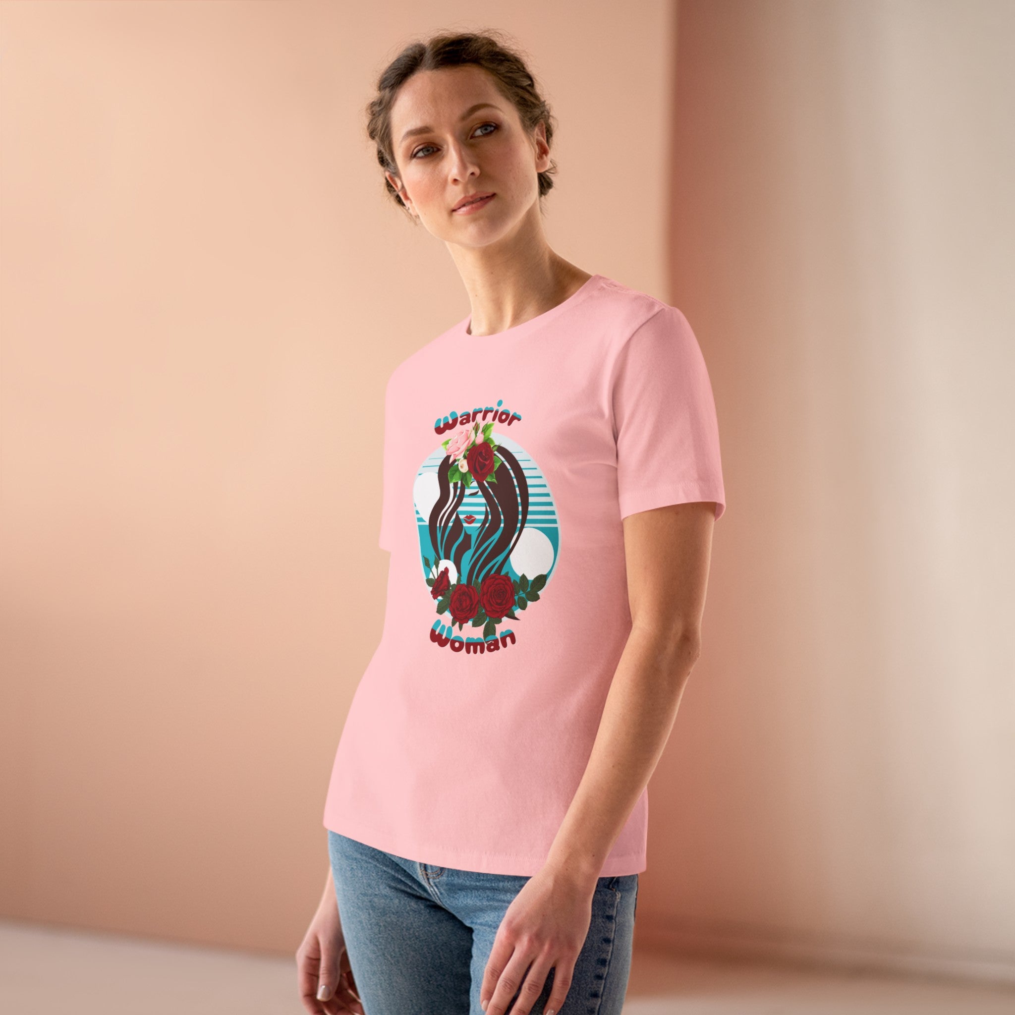 Warrior Woman, Graphic, Black, White or Pink, Women's Cotton Tee