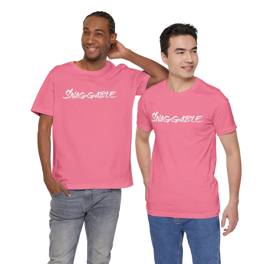 Snaggable, Rez Humor, Black, Asphalt, Pink or Red, Unisex Jersey Short Sleeve Tee