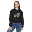 Yoga, Gratitude, Good Food and Good Vibes Cropped Women's Cinched Bottom Hoodie, Green, Gray, Black, Tan