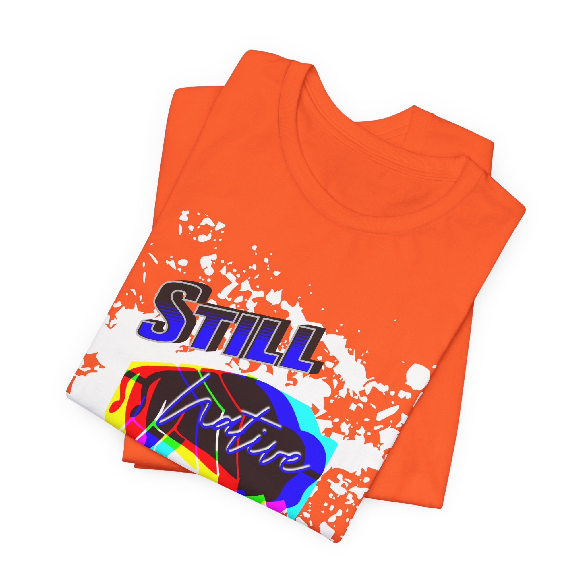 Native Innii aka Bison Graphic, Still Here, Native Pride, White, Orange, Black, Green, Blue, or Red Unisex Jersey Short Sleeve Tee