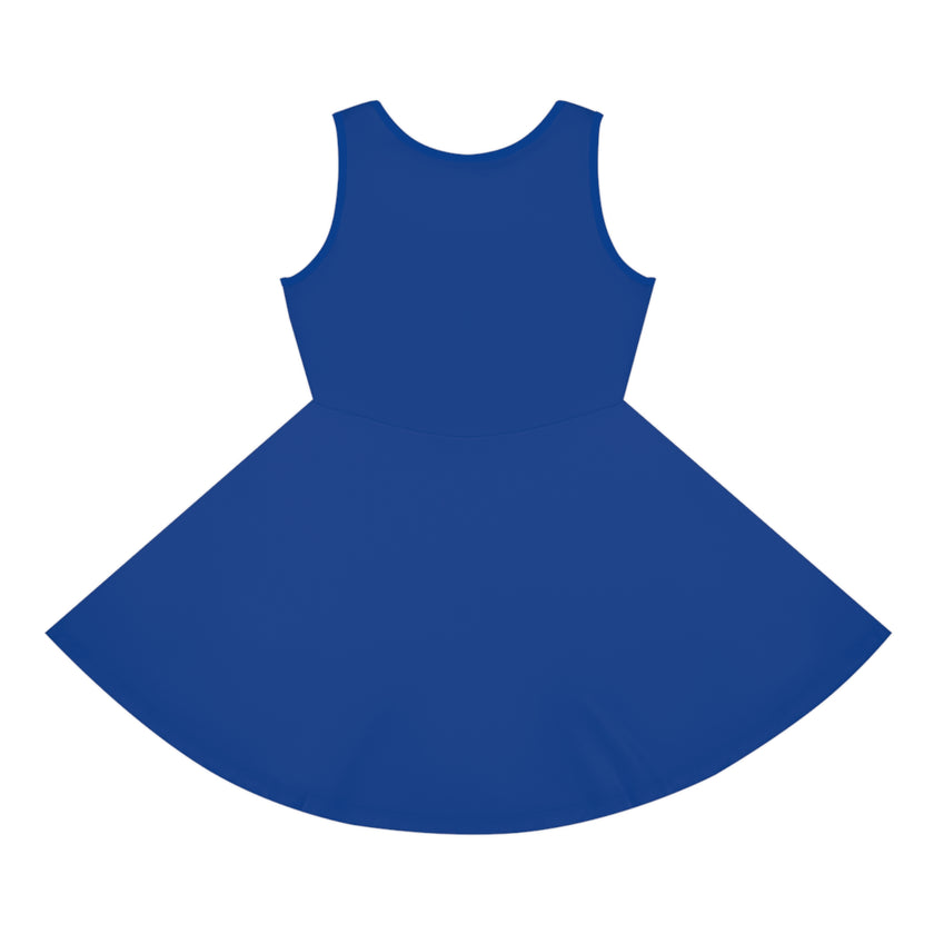 Pink Sweetness on Blue Girls' Sleeveless Sundress
