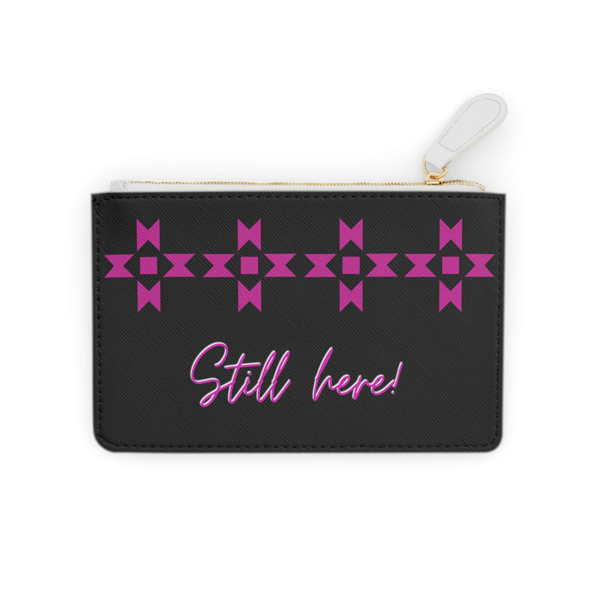 Pink Still here on Black Mini Clutch Bag, Card Holder