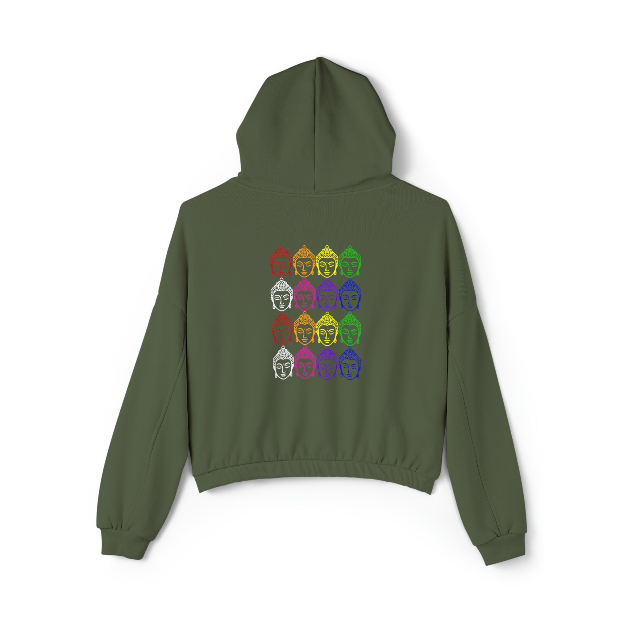 Yoga, Gratitude, Good Food and Good Vibes Cropped Women's Cinched Bottom Hoodie, Green, Gray, Black, Tan