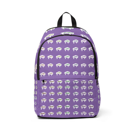 White Innii-Bison Purple Backpack with Rainbow Native Indigenous Text Unisex Fabric Backpack-Laptop pocket