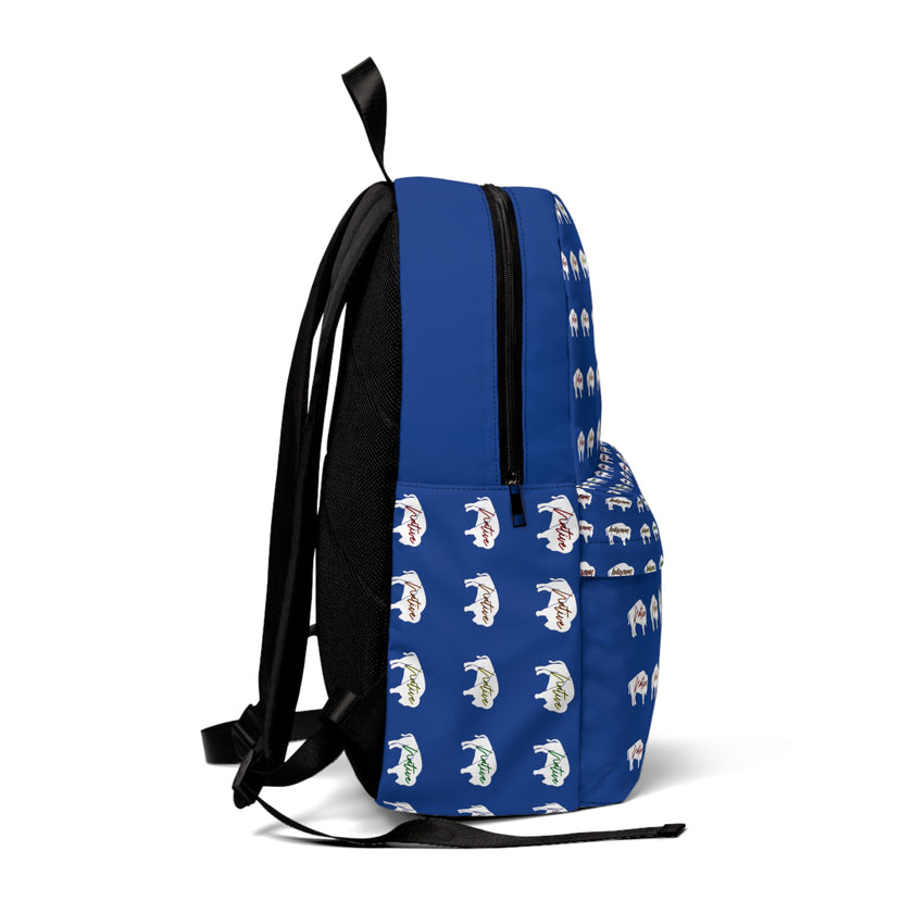 White Innii-Bison Blue Backpack with Rainbow Native Indigenous Text Unisex Classic Backpack