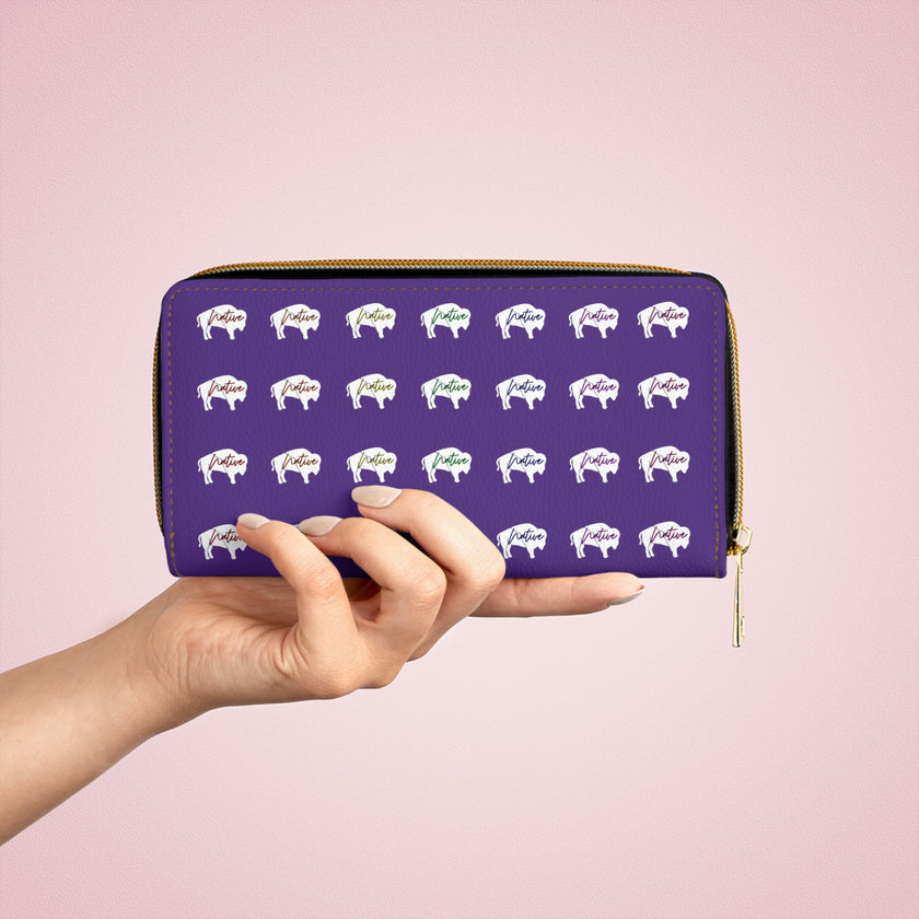 Purple-Rainbow Native White Innii-Bison Zipper Wallet-Native Collection-Iron Woman 80