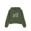 Yoga, Gratitude, Good Food and Good Vibes Cropped Women's Cinched Bottom Hoodie, Green, Gray, Black, Tan
